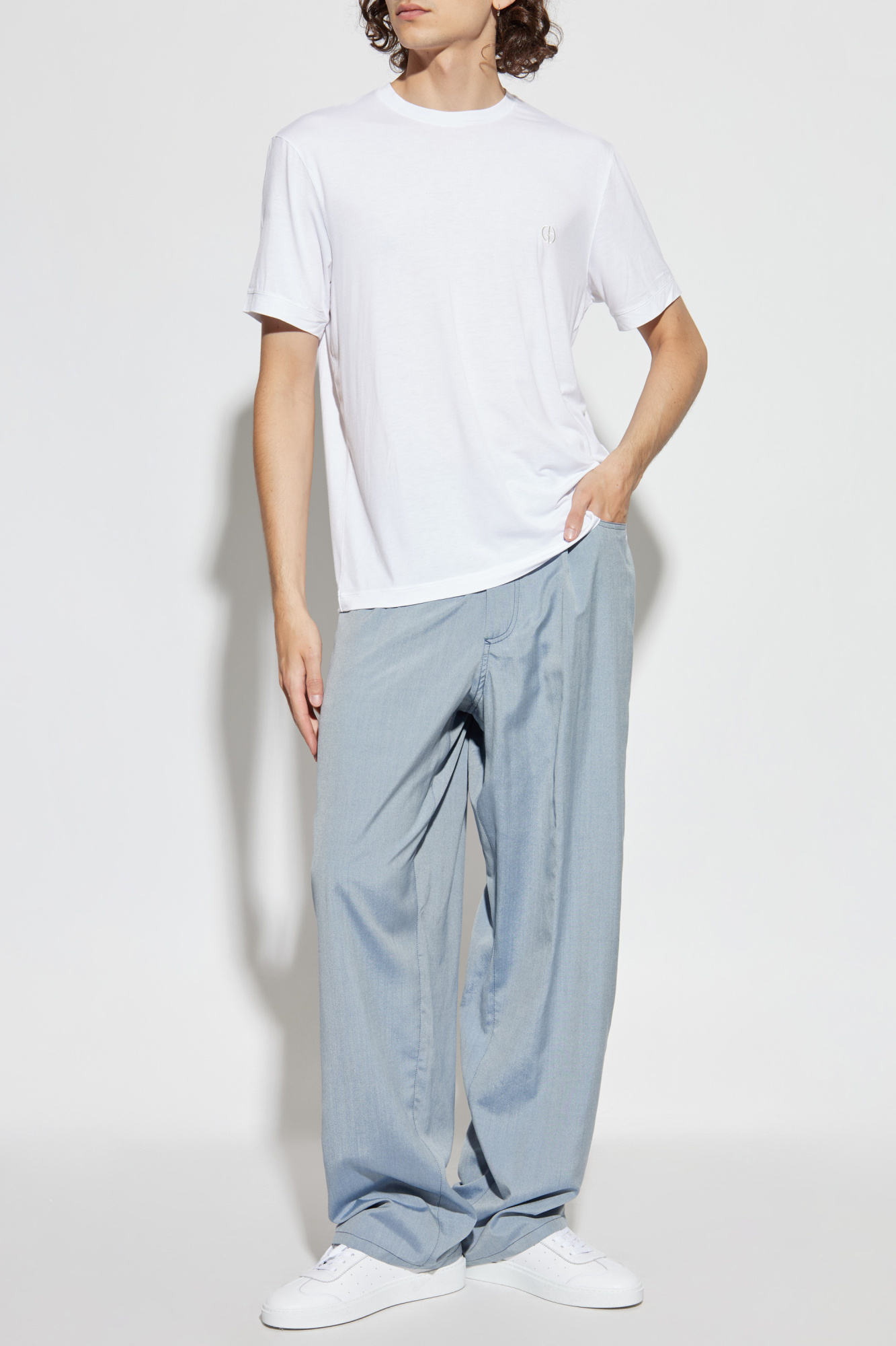 か*ま様 90s GIRGIO ARMANI BASIC TROUSERS Giorgio Armani Vintage 80s 90s Navy Blue Wool Balloon